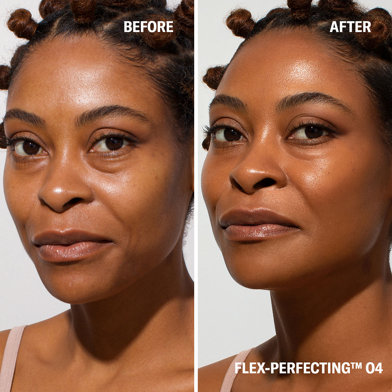 Before and after results of using Odacité Flex-Perfecting Mineral Drops Tinted Sunscreen SPF 50 variant: 04 Medium-Deep