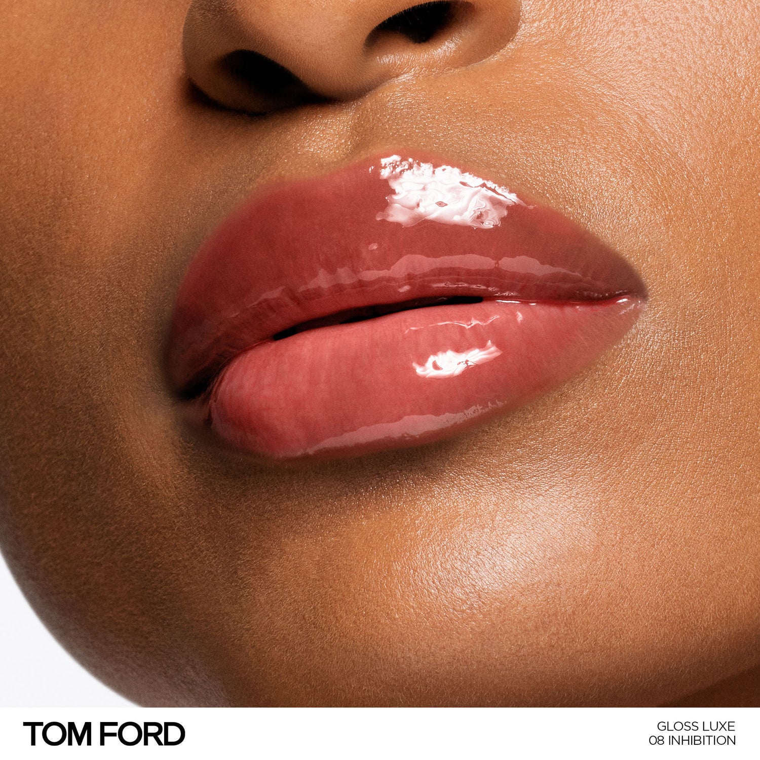 Model image of Tom Ford Gloss Luxe Lip with Hydrating Jojoba Oil variant: 08 Inhibition