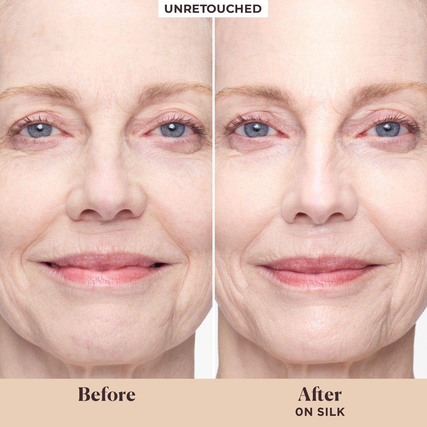 Before and after results of using Laura Mercier Long-Wear Tinted Moisturizer Natural Dewy SPF 30 with Hyaluronic Acid variant: 0N Silk