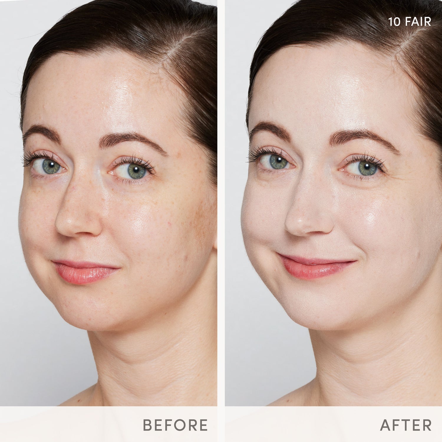 Before and after results of using Jane Iredale Skintuition SPF 30 Radiance-Boosting Liquid Foundation variant: 10 Fair