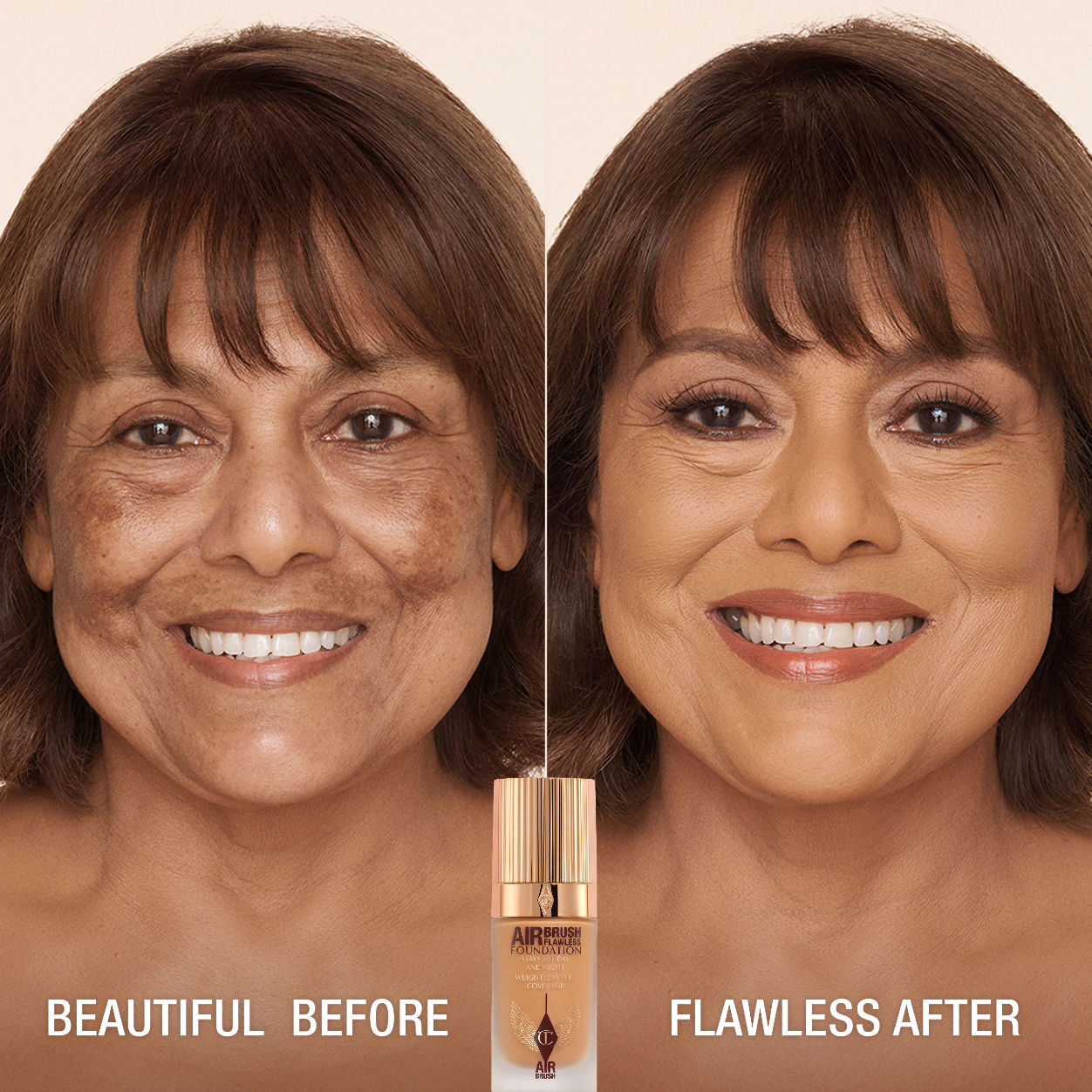 Before and after results of using Charlotte Tilbury Airbrush Flawless Foundation variant: 10 Neutral
