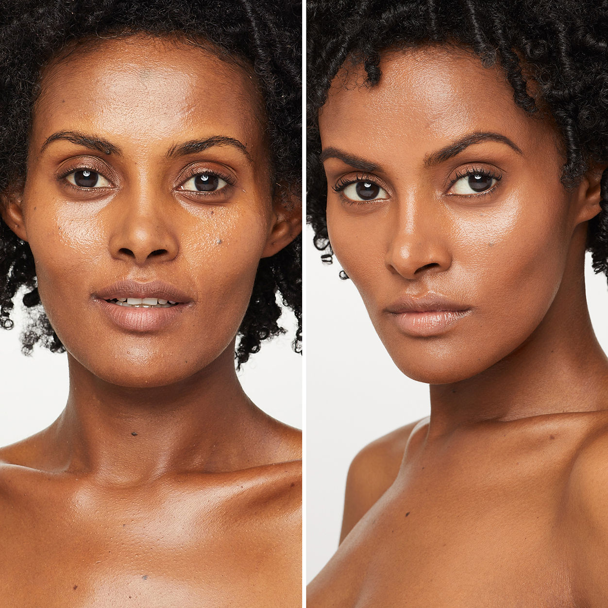 Before and after results of using Trish McEvoy Gorgeous Even Skin Foundation variant: 10TWG - Tan with warm golden undertones, for tan to dark skin