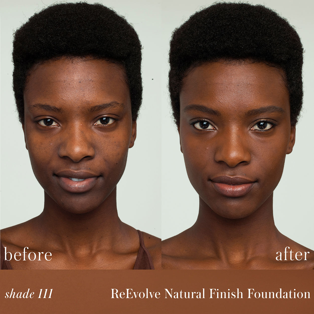 Before and after results of using RMS Beauty ReEvolve Natural Finish Liquid Foundation variant: 111
