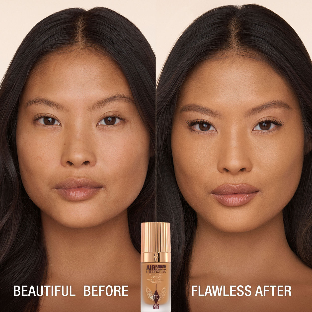 Before and after results of using Charlotte Tilbury Airbrush Flawless Foundation variant: 11 Neutral