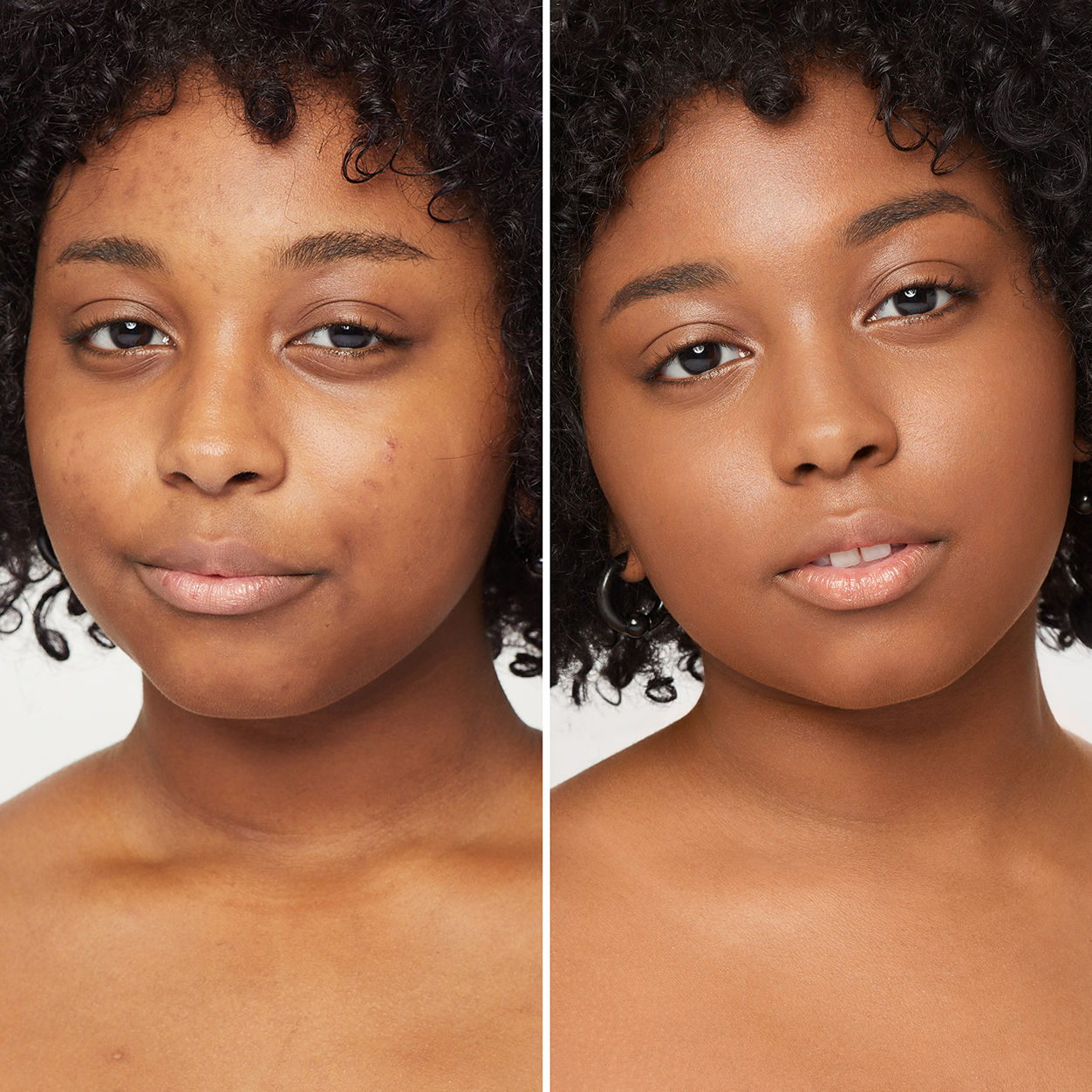 Before and after results of using Trish McEvoy Gorgeous Even Skin Foundation variant: 11TG - Tan with golden undertones, for dark skin