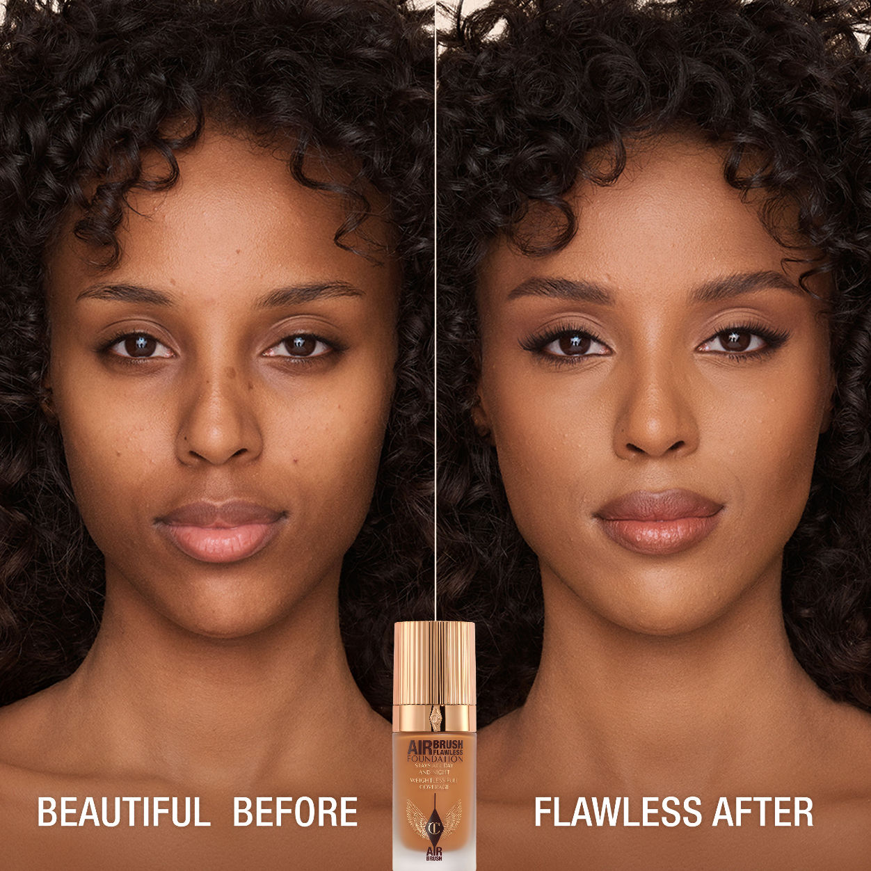Before and after results of using Charlotte Tilbury Airbrush Flawless Foundation variant: 12 Cool