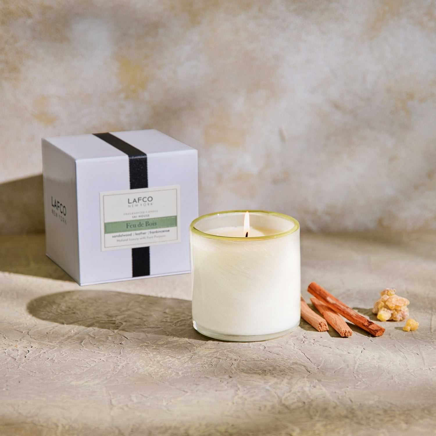 Lifestyle image of Lafco Feu de Bois Candle variant: 15.5 oz (Signature)