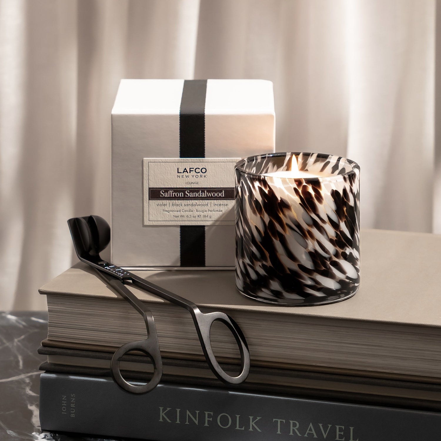 Lifestyle image of Lafco Saffron Sandalwood Candle variant: 15.5 oz (Signature)