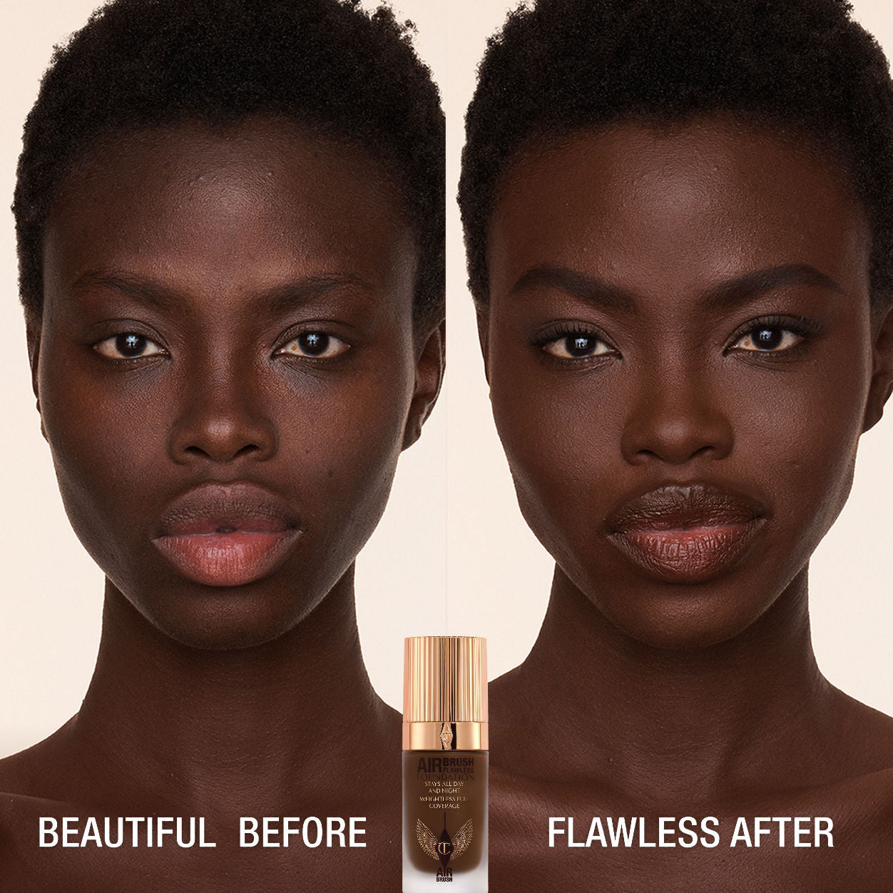 Before and after results of using Charlotte Tilbury Airbrush Flawless Foundation variant: 17 Cool