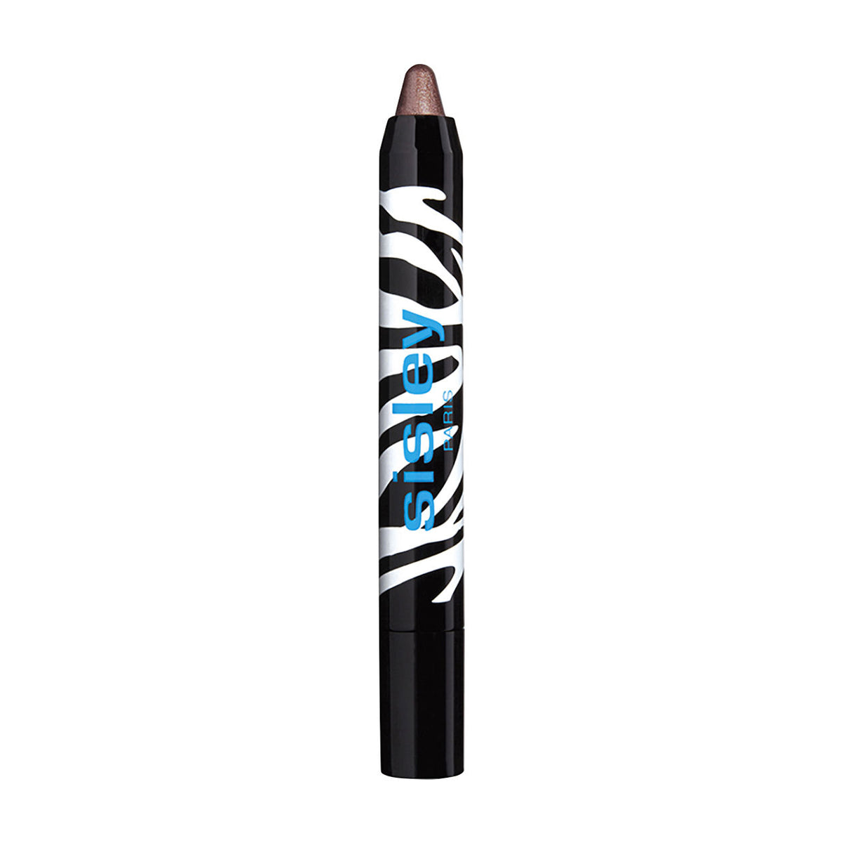 A shimmery bronze Phyto-Eye Twist eyeshadow pencil for luminous eye makeup, featuring a black and white zebra-striped barrel.
