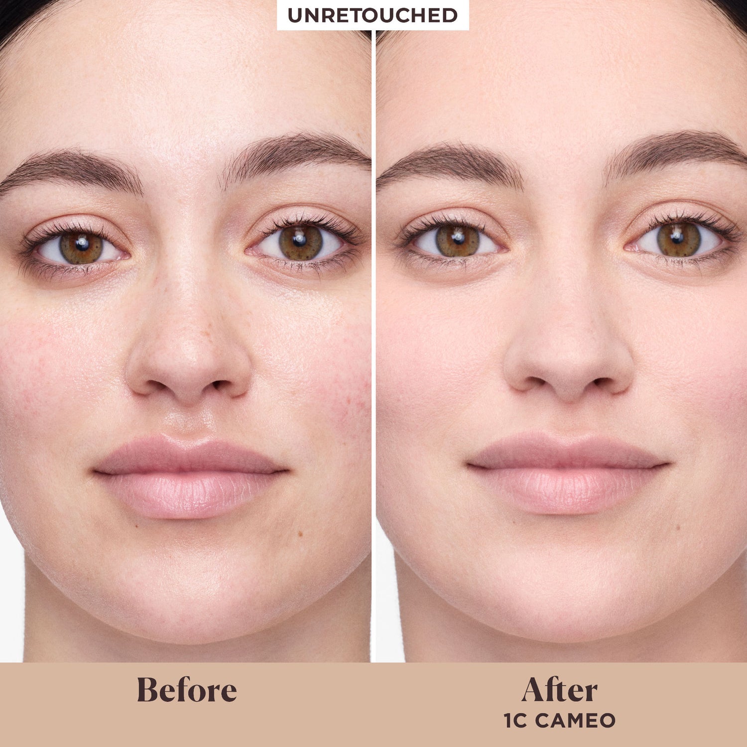Before and after results of using Laura Mercier Tinted Moisturizer Blurred Matte Oil Free Broad Spectrum SPF 30 variant: 1C Cameo
