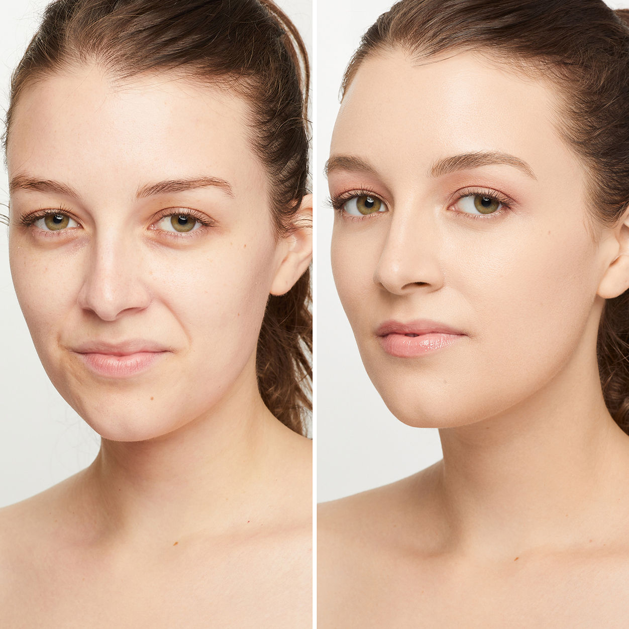 Before and after results of using Trish McEvoy Gorgeous Even Skin Foundation variant: 1FW - Fair with warm undertones, for the palest skin