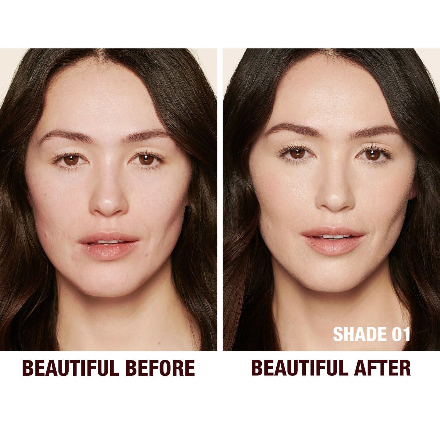 Before and after results of using Charlotte Tilbury 1 Fair variant: 1 Fair
