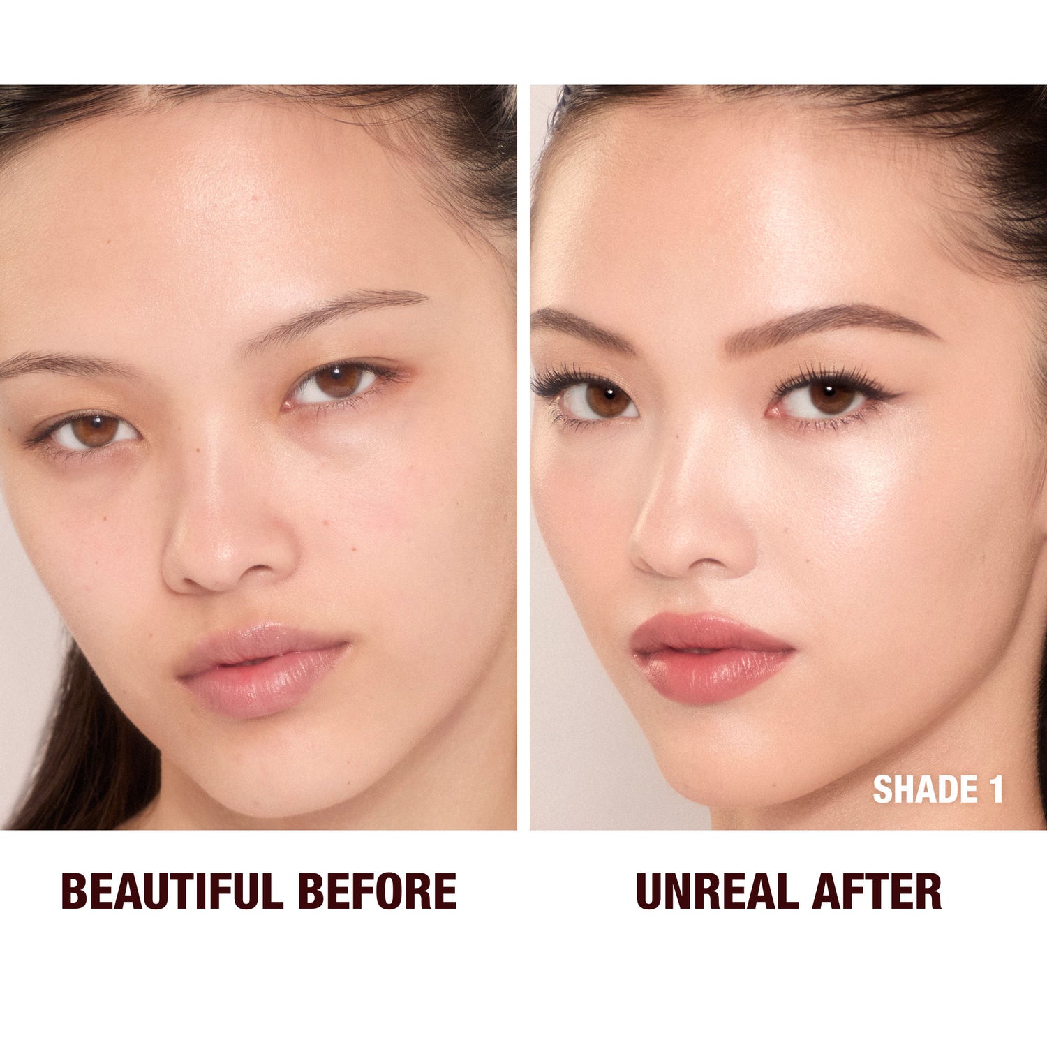 Before and after results of using Charlotte Tilbury 1 Fair variant: 1 Fair