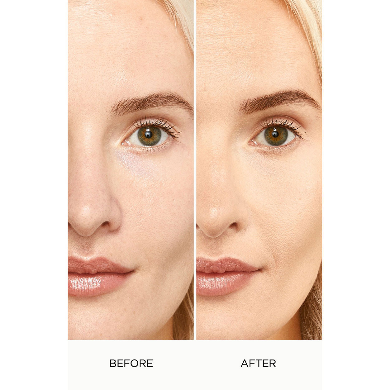 Before and after results of using Laura Mercier Flawless Lumière Radiance-Perfecting Foundation variant: 1N2 VANILLE