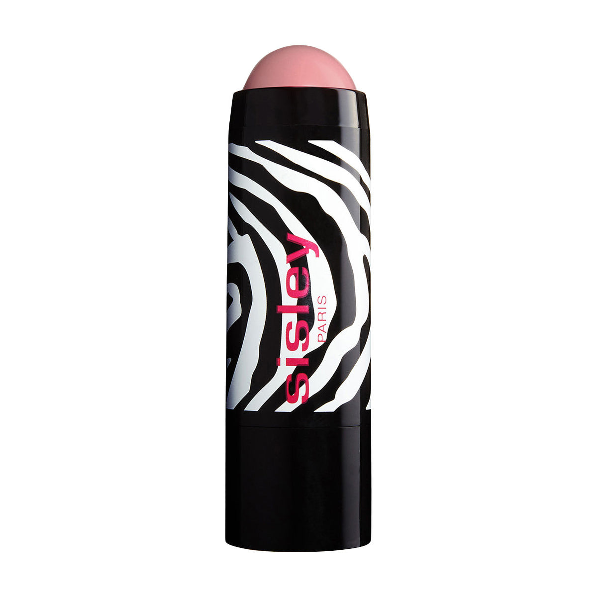 Sisley Paris Phyto-Blush Twist long-lasting cream blush stick featuring a rounded pink tip and a black and white zebra-striped tube.