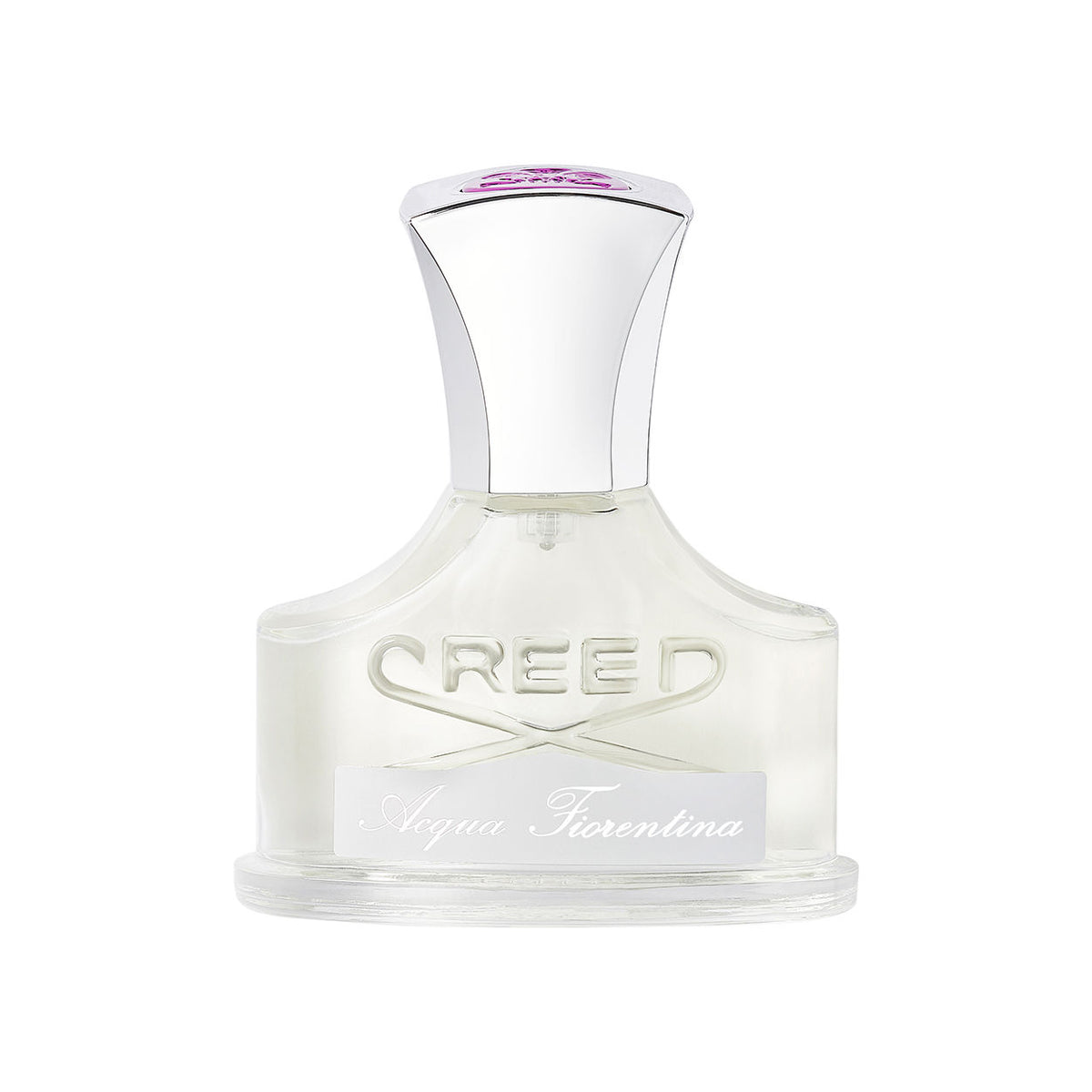 A Creed Acqua Fiorentina Eau de Parfum glass bottle with a silver cap, containing a fruity-floral scent.