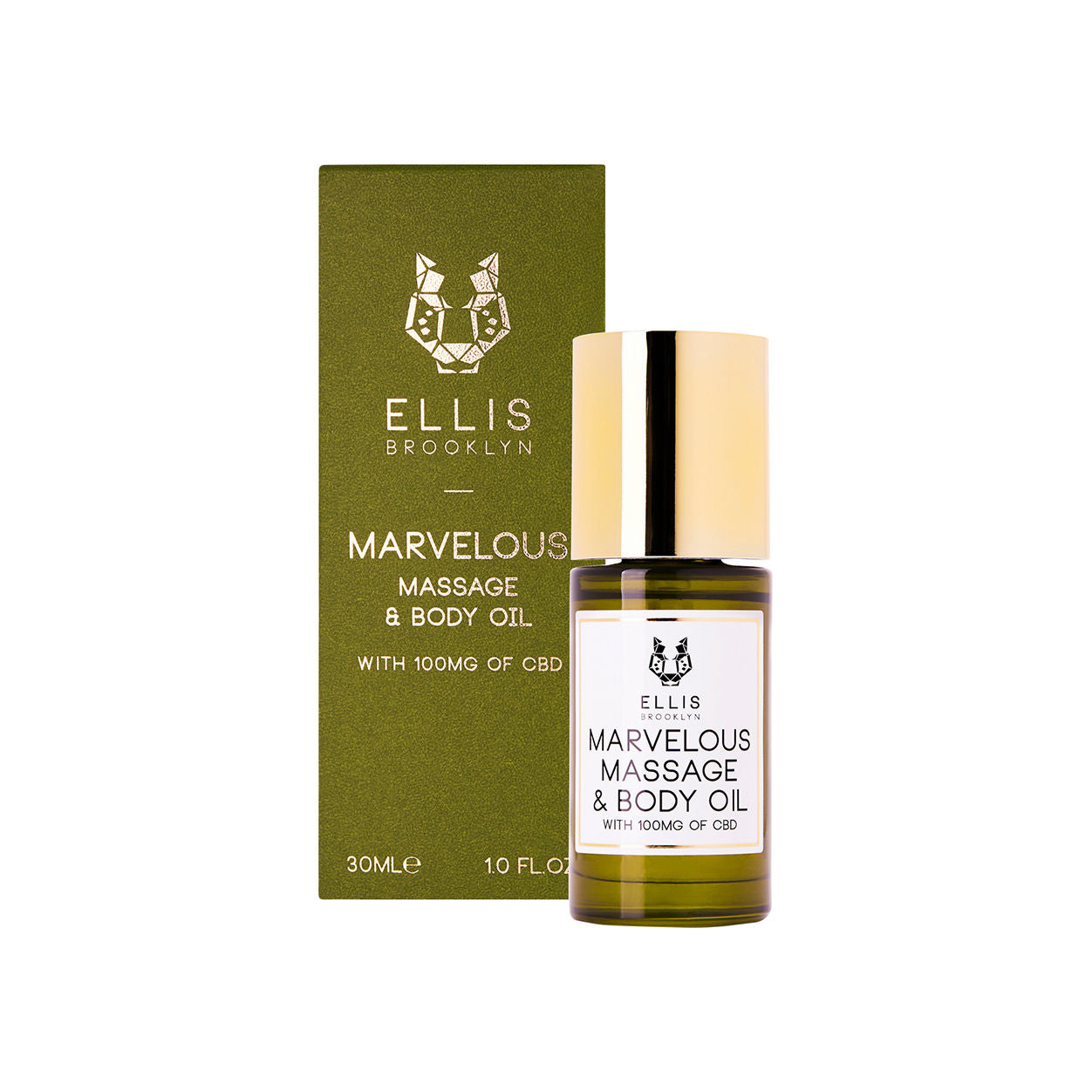 Image of the Ellis Brooklyn Marvelous Massage and Body Oil With 100mg of Full Spectrum CBD variant: 1 fl oz box