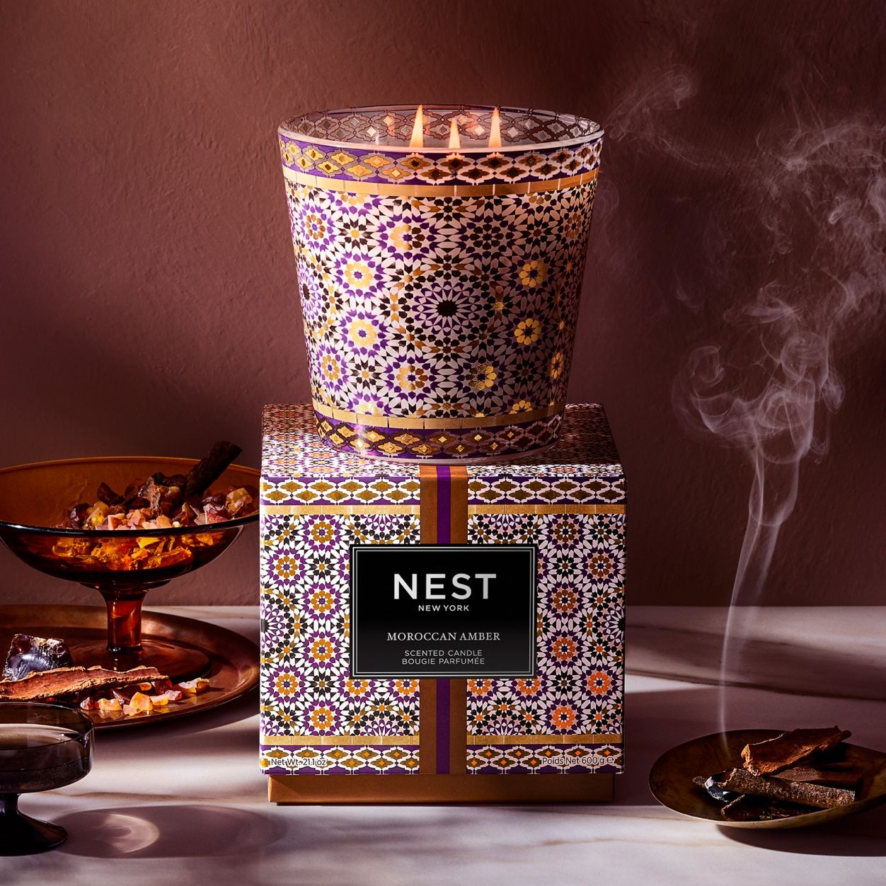 Lifestyle image of Nest Moroccan Amber Specialty Candle variant: 21.2 oz (3-Wick)
