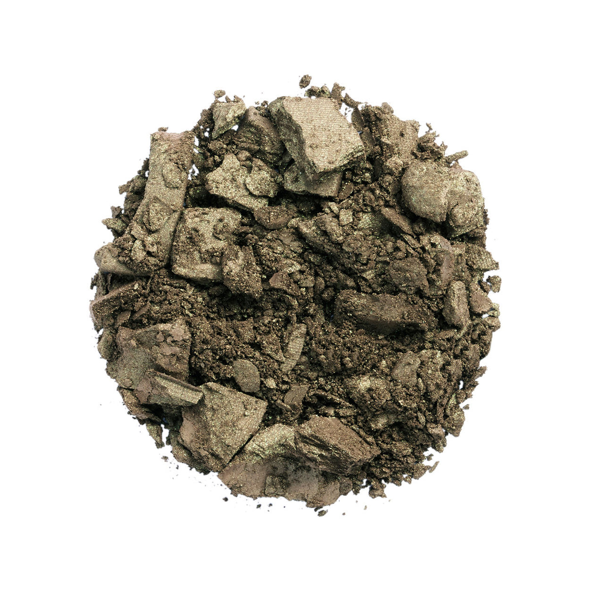 A circular pile of shimmering, olive-green Les Phyto-Ombres Eyeshadow with a unique hybrid texture.