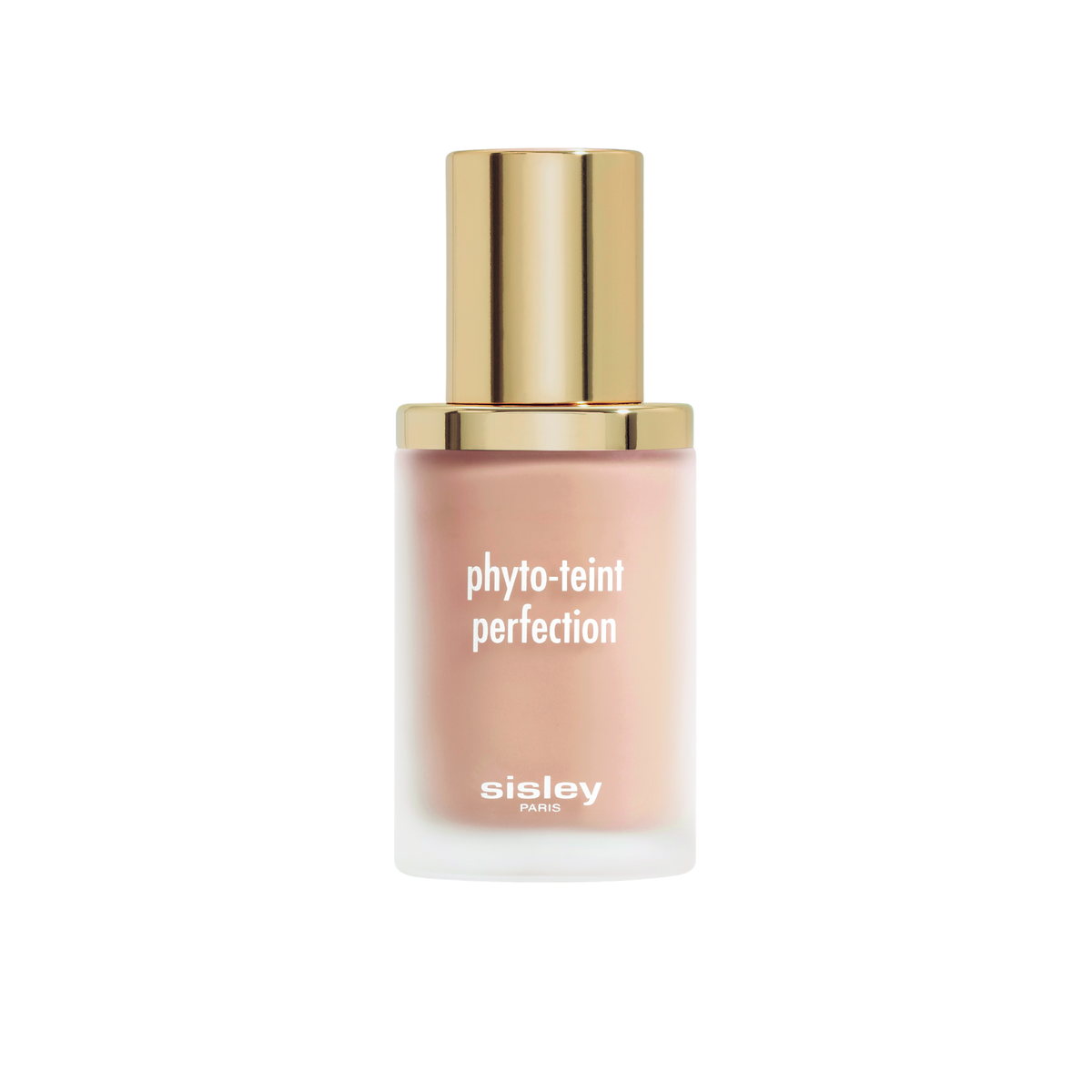 A glass bottle of Sisley Paris Phyto-Teint Perfection high-coverage foundation with a gold cap.