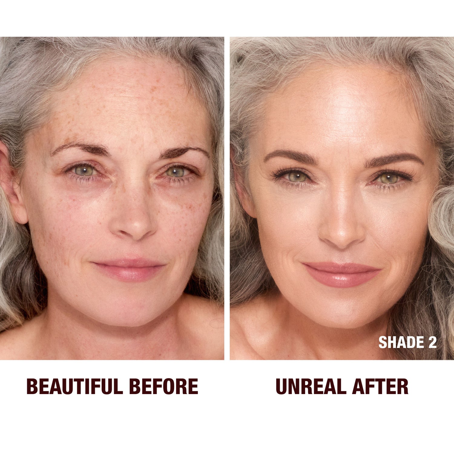 Before and after results of using Charlotte Tilbury Unreal Skin Sheer Glow Tint Hydrating Foundation Stick variant: 2 Fair