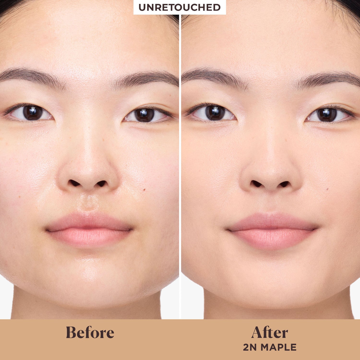 Before and after results of using Laura Mercier Tinted Moisturizer Blurred Matte Oil Free Broad Spectrum SPF 30 variant: 2N Maple
