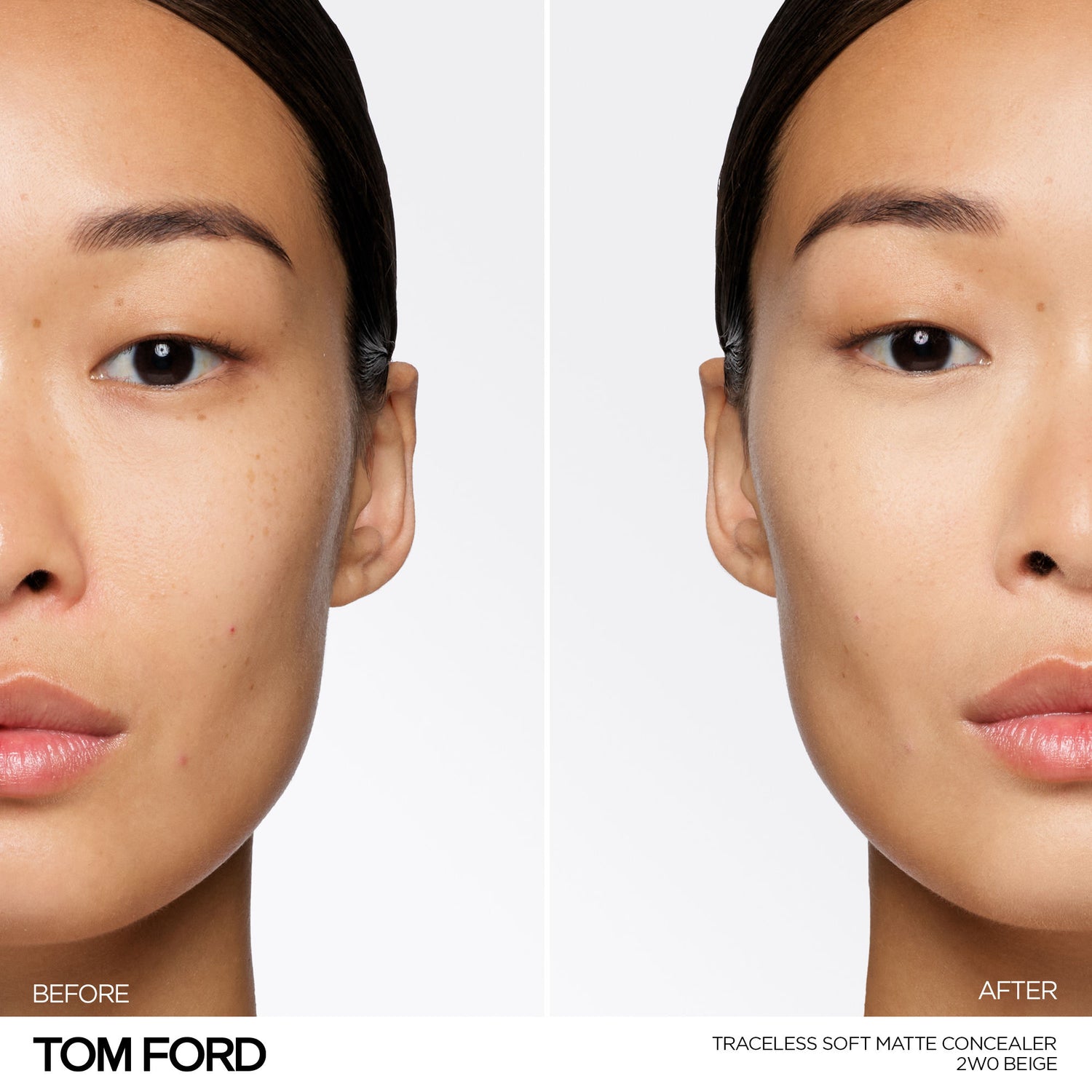 Before and after results of using Tom Ford Traceless Soft Matte Concealer variant: 2W0 Beige