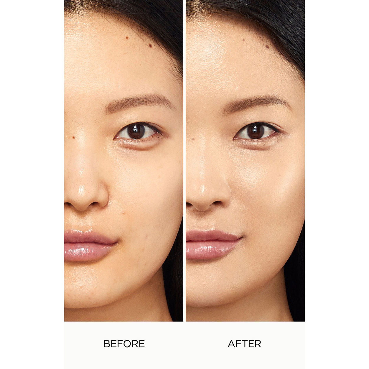Before and after results of using Laura Mercier Flawless Lumière Radiance-Perfecting Foundation variant: 2W1 MACADAMIA