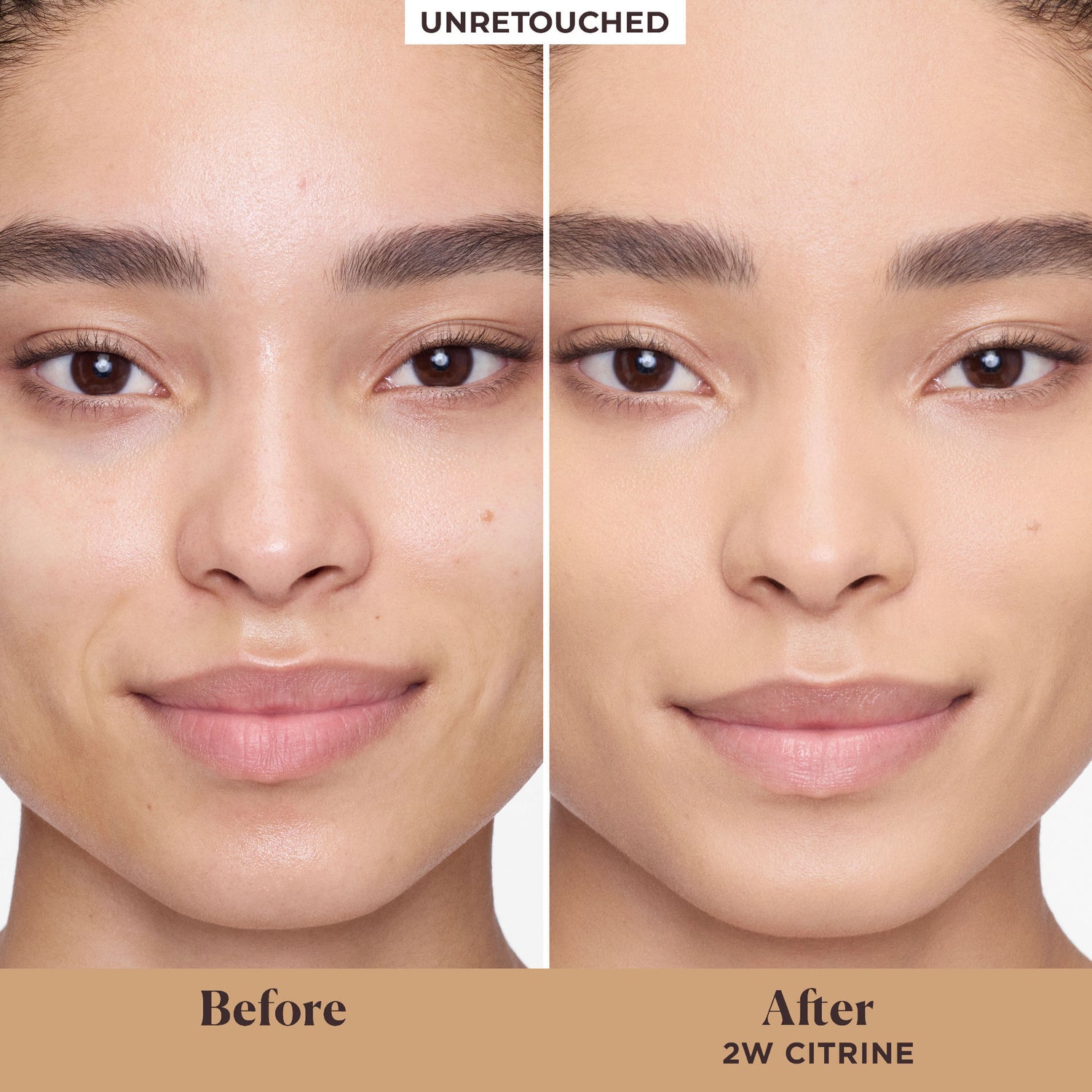 Before and after results of using Laura Mercier Tinted Moisturizer Blurred Matte Oil Free Broad Spectrum SPF 30 variant: 2W Citrine