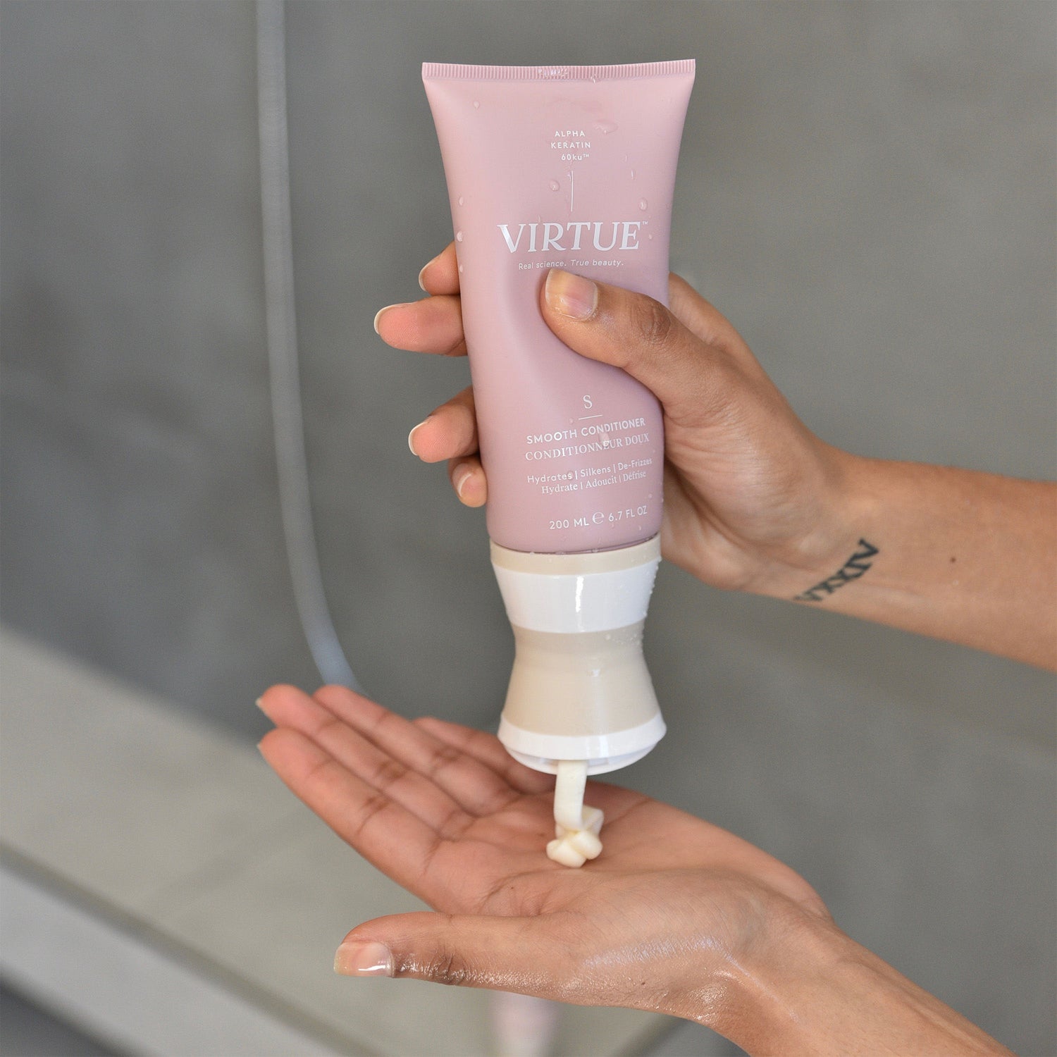 Lifestyle image of Virtue Smooth Conditioner variant: 2 oz