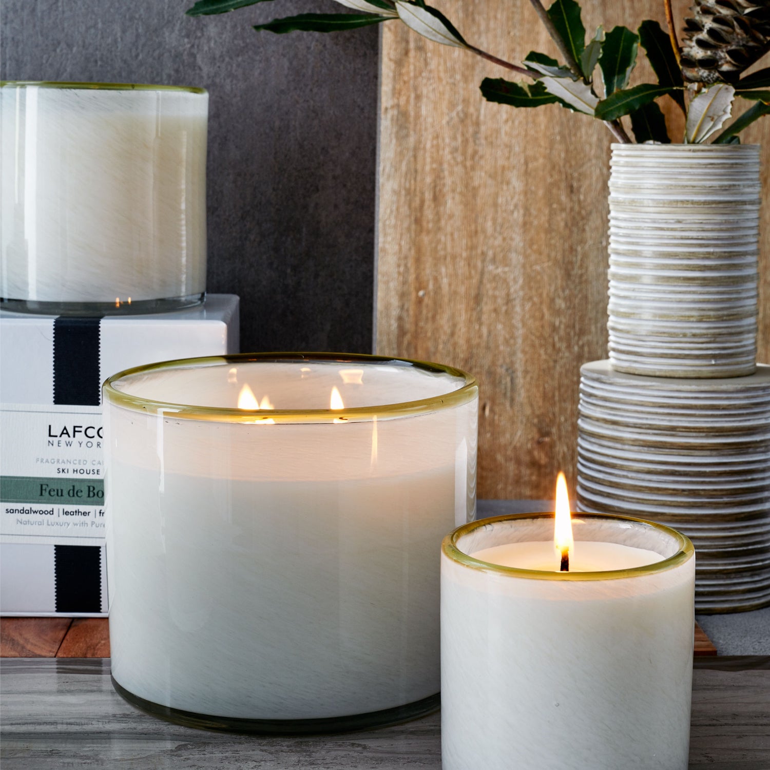 Lifestyle image of Lafco Feu de Bois Candle variant: 30 oz (3-Wick)