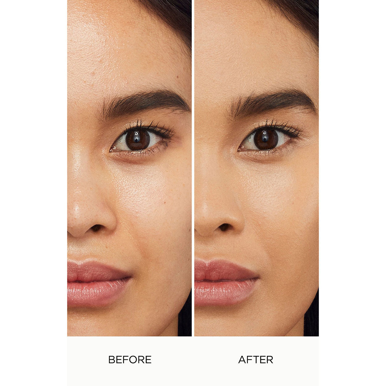 Before and after results of using Laura Mercier Flawless Lumière Radiance-Perfecting Foundation variant: 3W1 DUSK