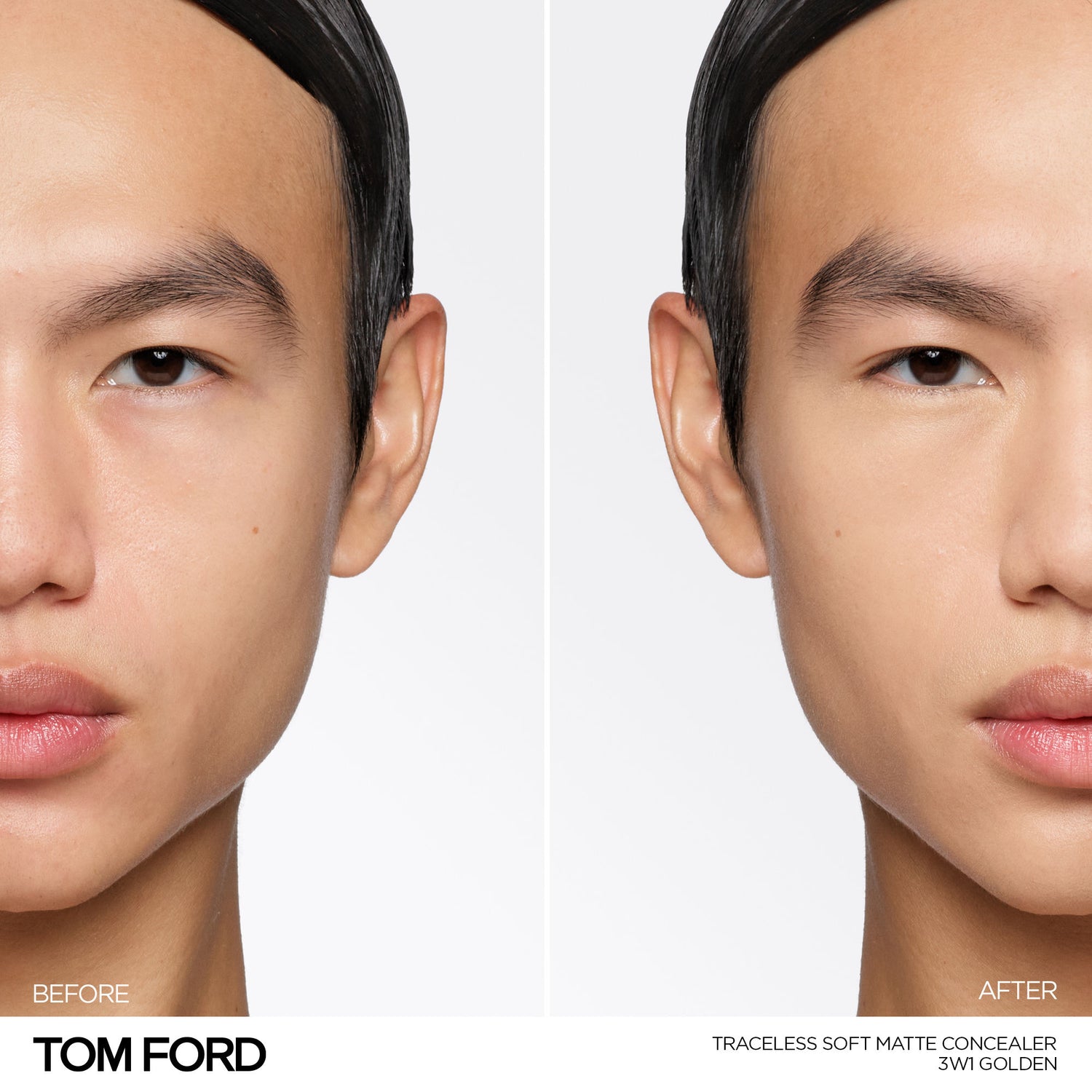 Before and after results of using Tom Ford Traceless Soft Matte Concealer variant: 3W1 Golden