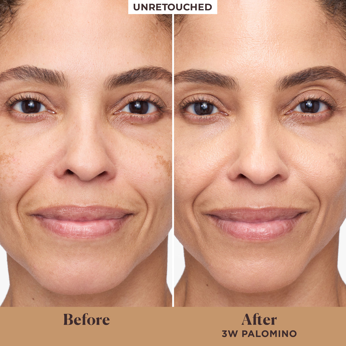Before and after results of using Laura Mercier Long-Wear Tinted Moisturizer Natural Dewy SPF 30 with Hyaluronic Acid variant: 3W Palomino
