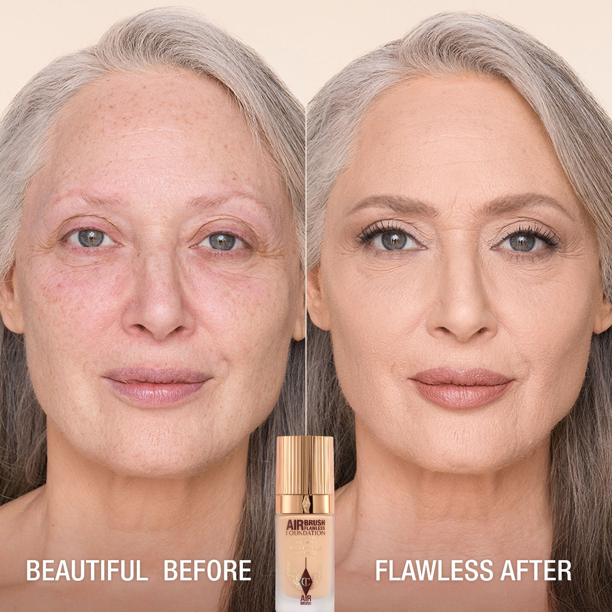 Before and after results of using Charlotte Tilbury Airbrush Flawless Foundation variant: 4 Cool