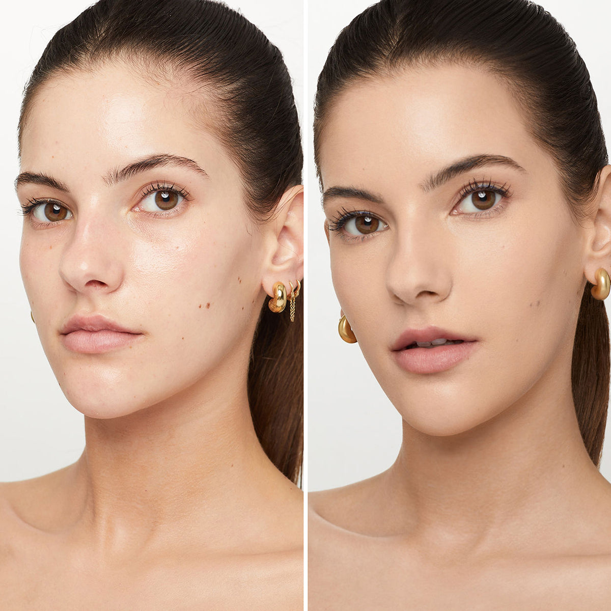 Before and after results of using Trish McEvoy Gorgeous Even Skin Foundation variant: 4LN - Light with neutral undertones, for fair to light skin