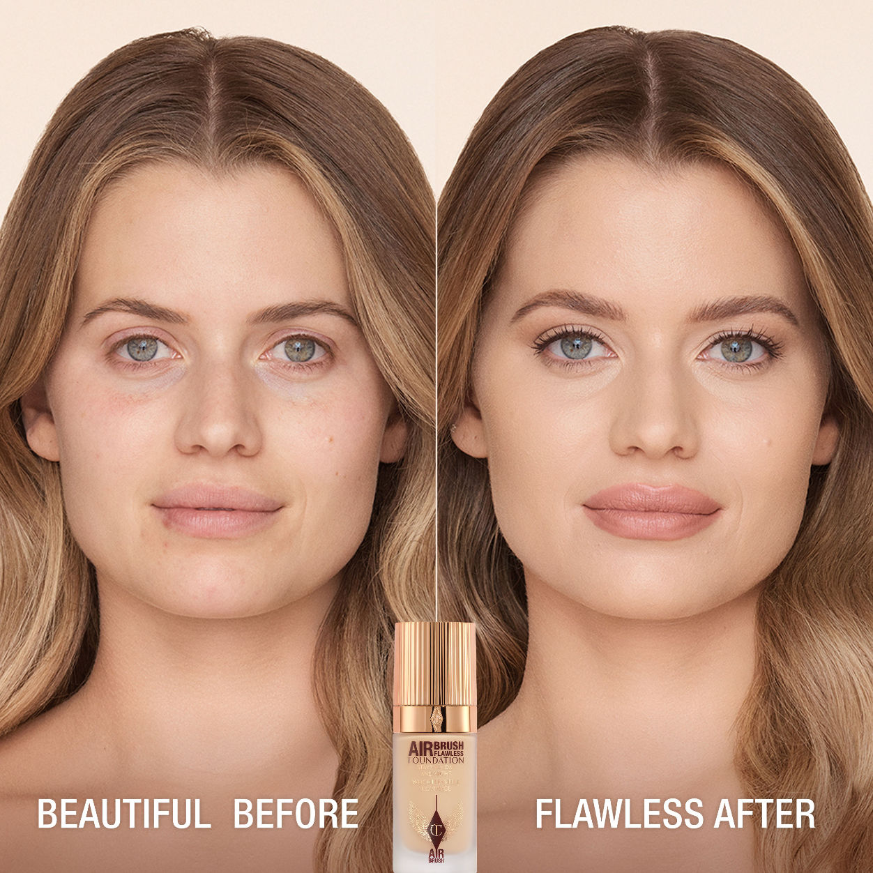 Before and after results of using Charlotte Tilbury Airbrush Flawless Foundation variant: 4 Neutral