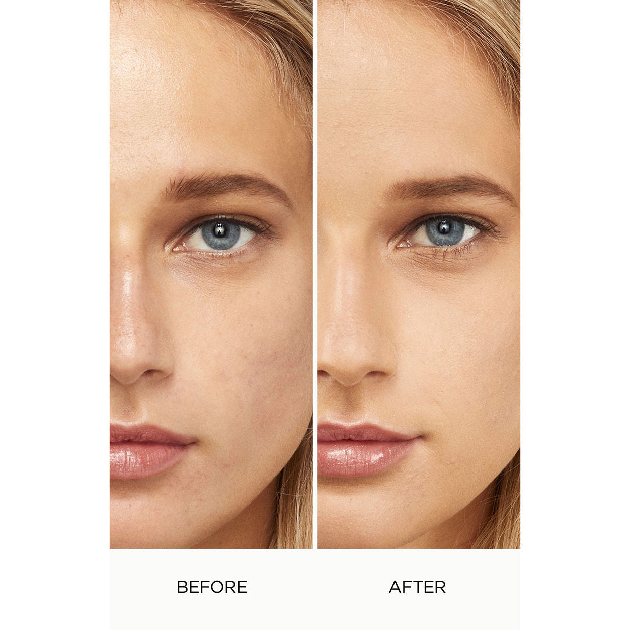 Before and after results of using Laura Mercier Flawless Lumière Radiance-Perfecting Foundation variant: 4W1.5 TAWNY