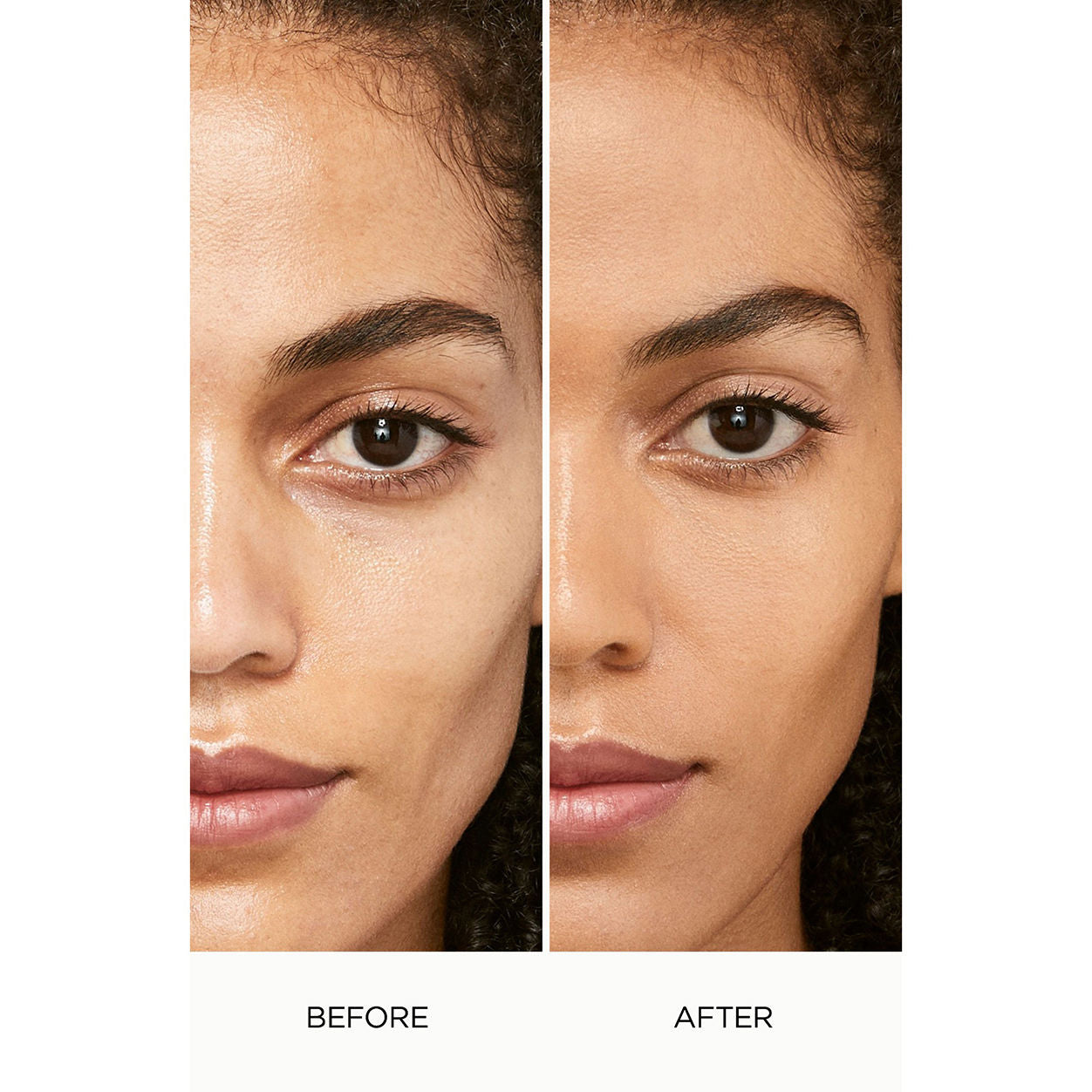 Before and after results of using Laura Mercier Flawless Lumière Radiance-Perfecting Foundation variant: 4W2 CHAI