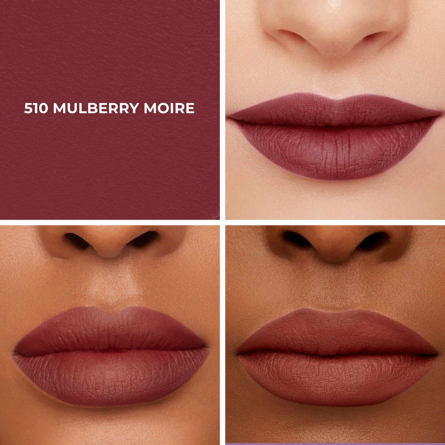 Model image of Laura Mercier Caviar Smoothing Matte Lipstick variant: 510 Mulberry Moire
