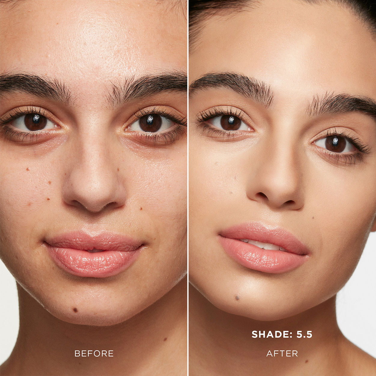 Before and after results of using Hourglass Ambient Soft Glow Foundation variant: 5.5