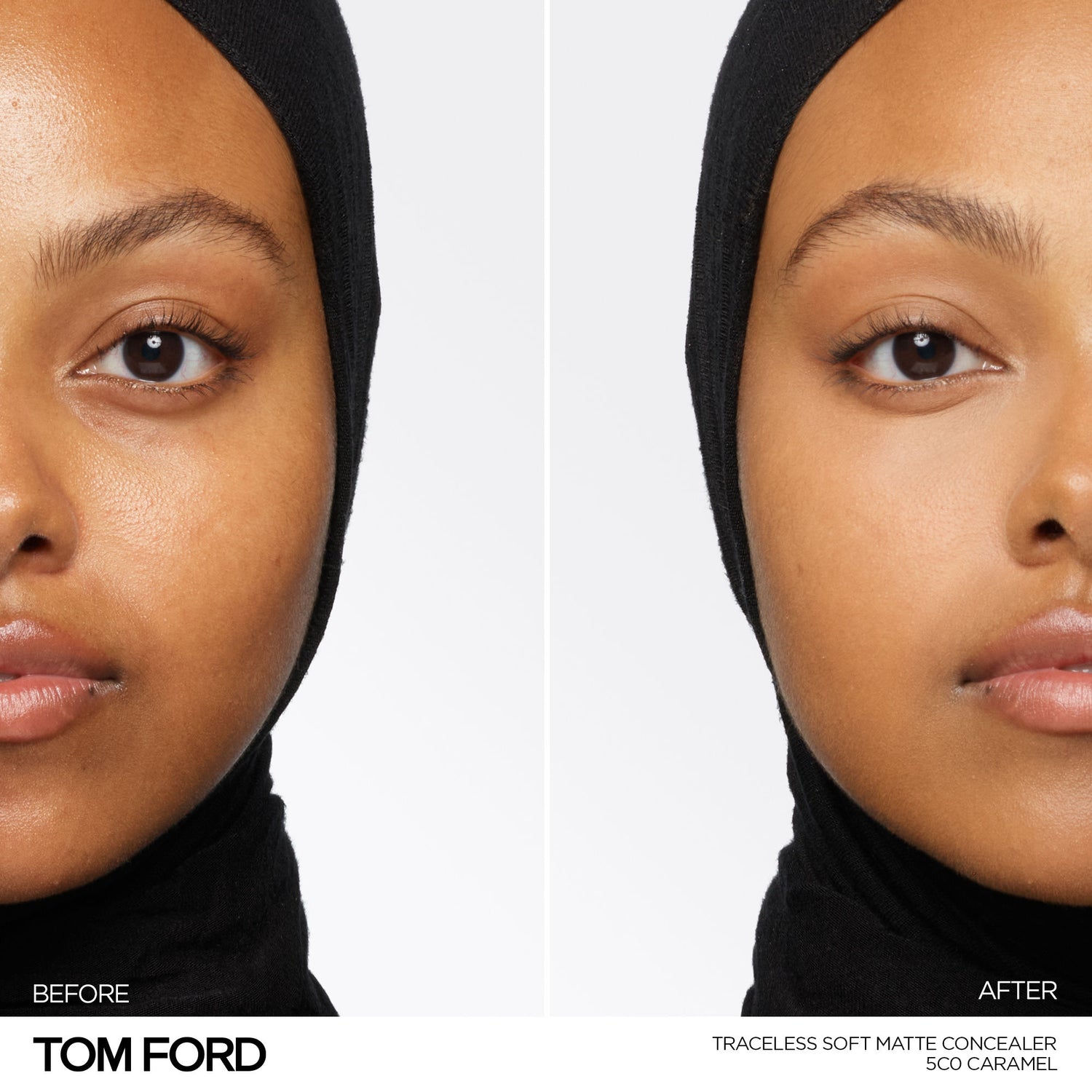Before and after results of using Tom Ford Traceless Soft Matte Concealer variant: 5C0 Caramel