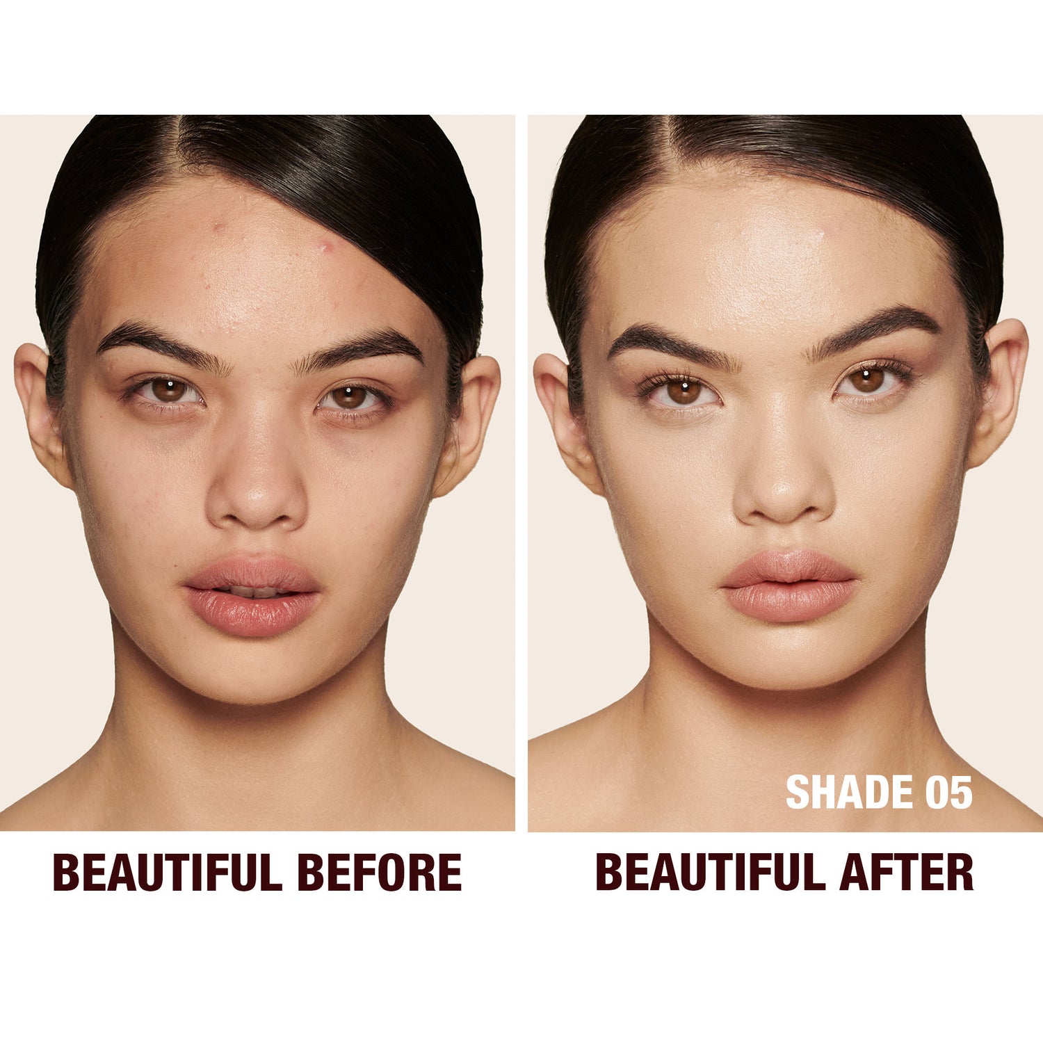 Before and after results of using Charlotte Tilbury 5 Medium variant: 5 Medium
