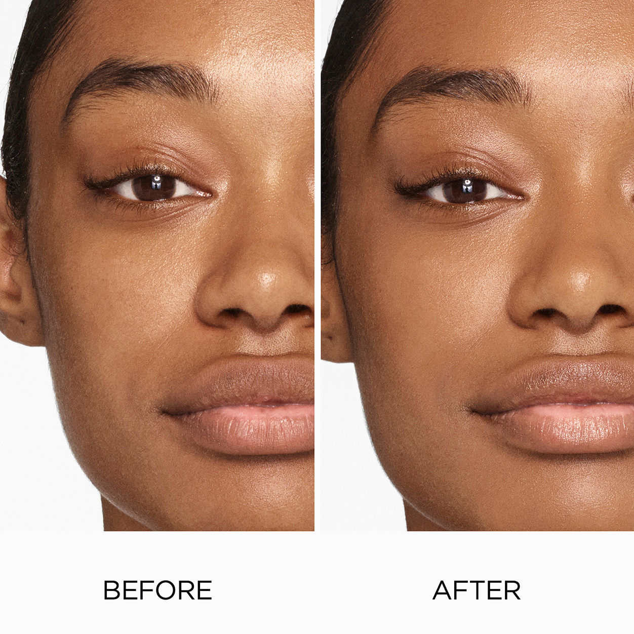 Before and after results of using Laura Mercier Tinted Moisturizer Natural Skin Perfector SPF 30 variant: 5N1 WALNUT