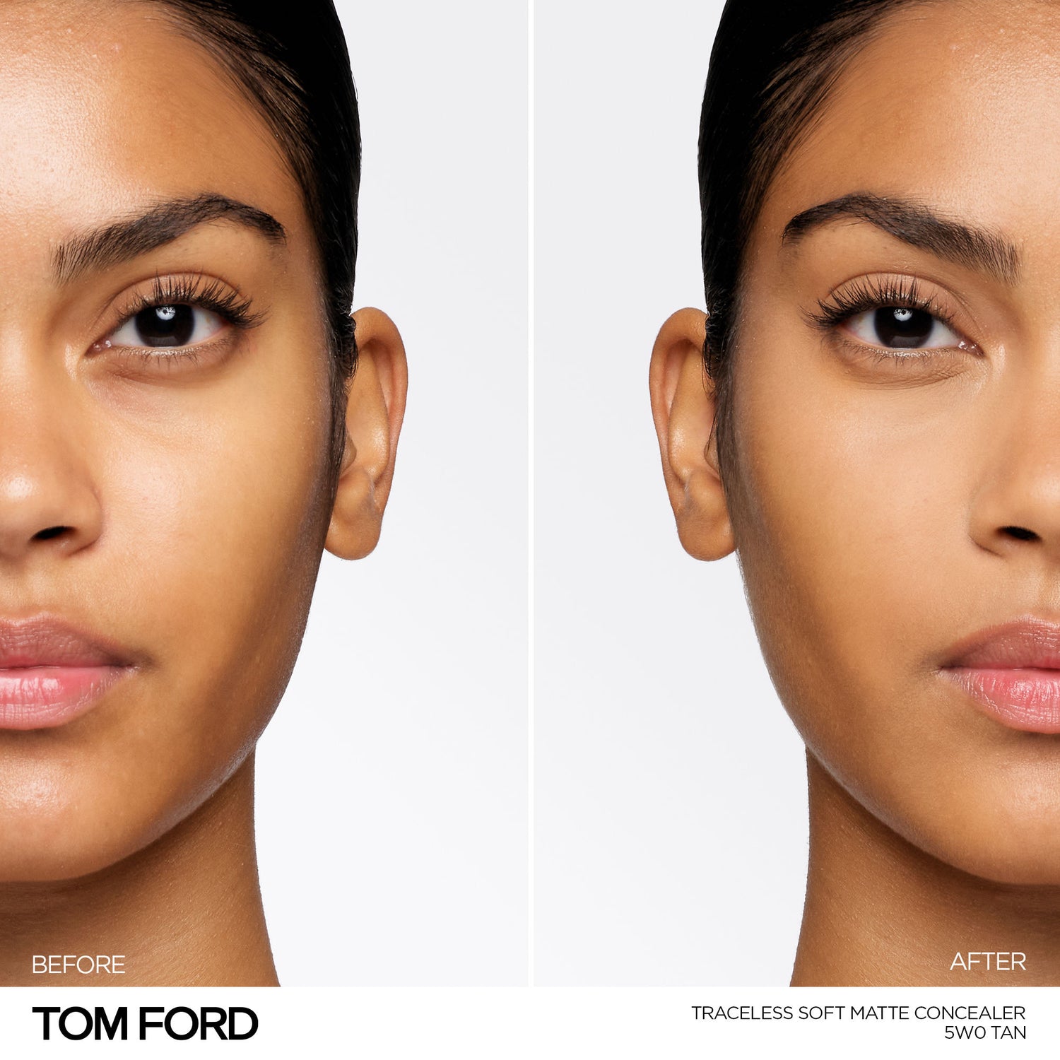 Before and after results of using Tom Ford Traceless Soft Matte Concealer variant: 5W0 Tan