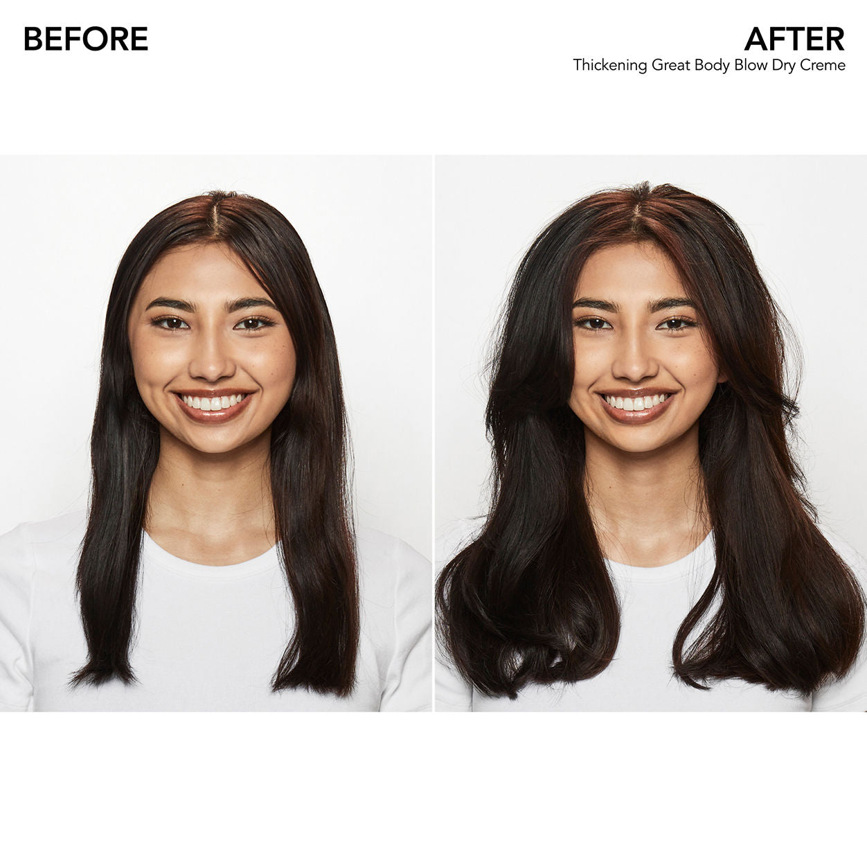 Before and after results of using Bumble and Bumble Thickening Great Body Blow Dry Crème variant: 5 oz