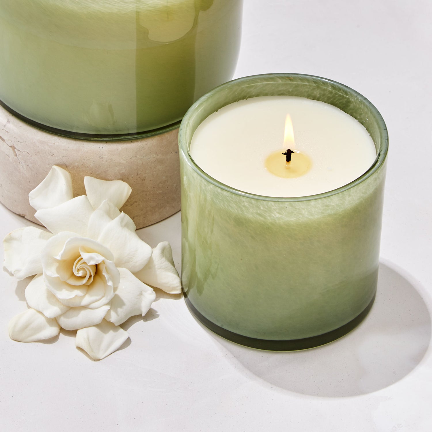 Lifestyle image of Lafco Fresh Cut Gardenia Candle variant: 6.5 oz (Classic)