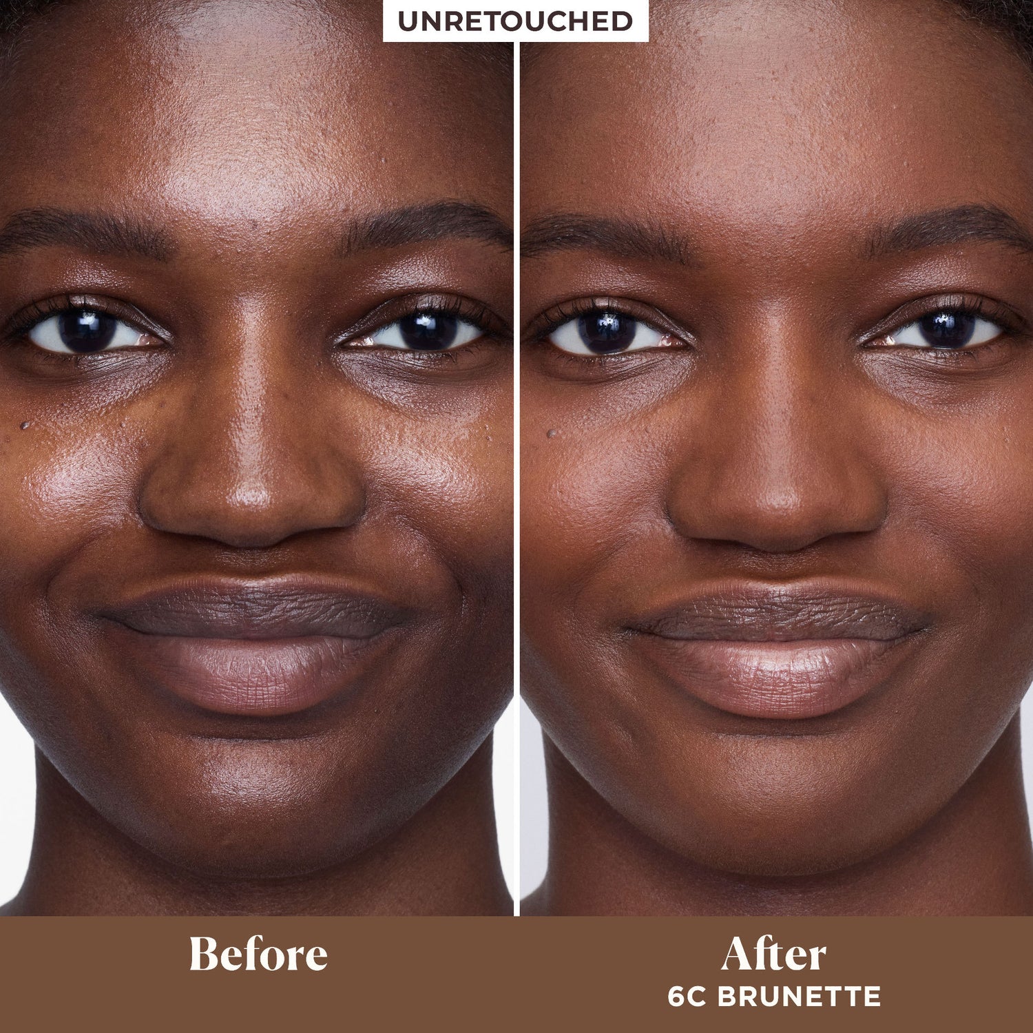 Before and after results of using Laura Mercier Tinted Moisturizer Blurred Matte Oil Free Broad Spectrum SPF 30 variant: 6C Brunette