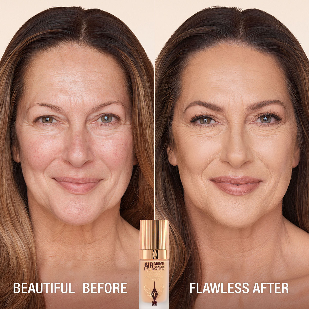 Before and after results of using Charlotte Tilbury Airbrush Flawless Foundation variant: 6 Cool